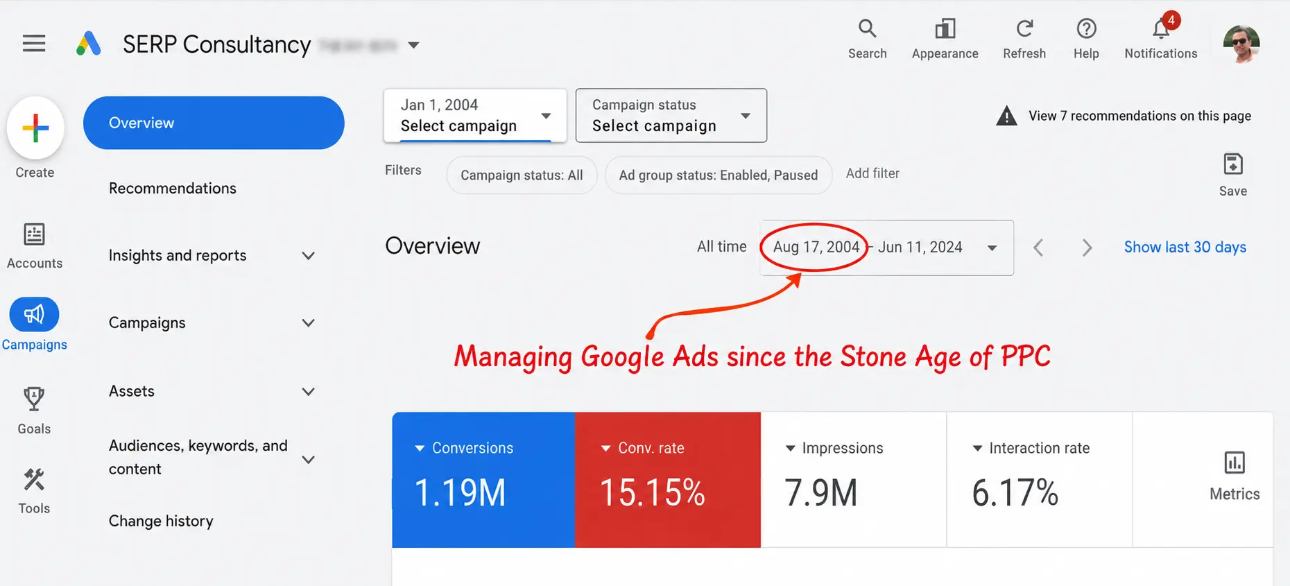 SERP Consultancy Google Ads account performance